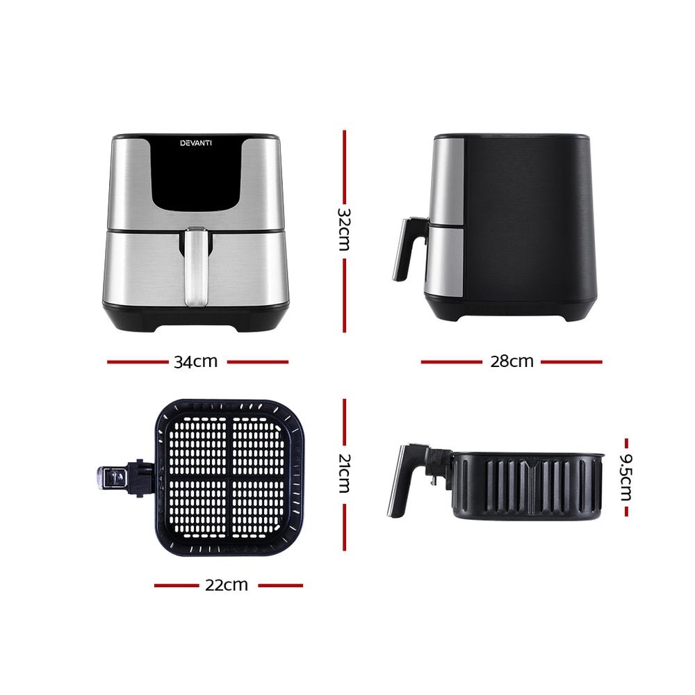 Devanti Air Fryer 7L LCD Fryers Oil Free Oven Airfryer Kitchen Healthy Cooker - Leisure Outdoors